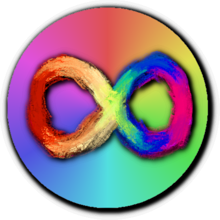 a color spectrum wheel with the neurodiversity symbol (Lilac Hadar, CC BY-SA 4.0 <https://creativecommons.org/licenses/by-sa/4.0>, via Wikimedia Commons) on top of it.